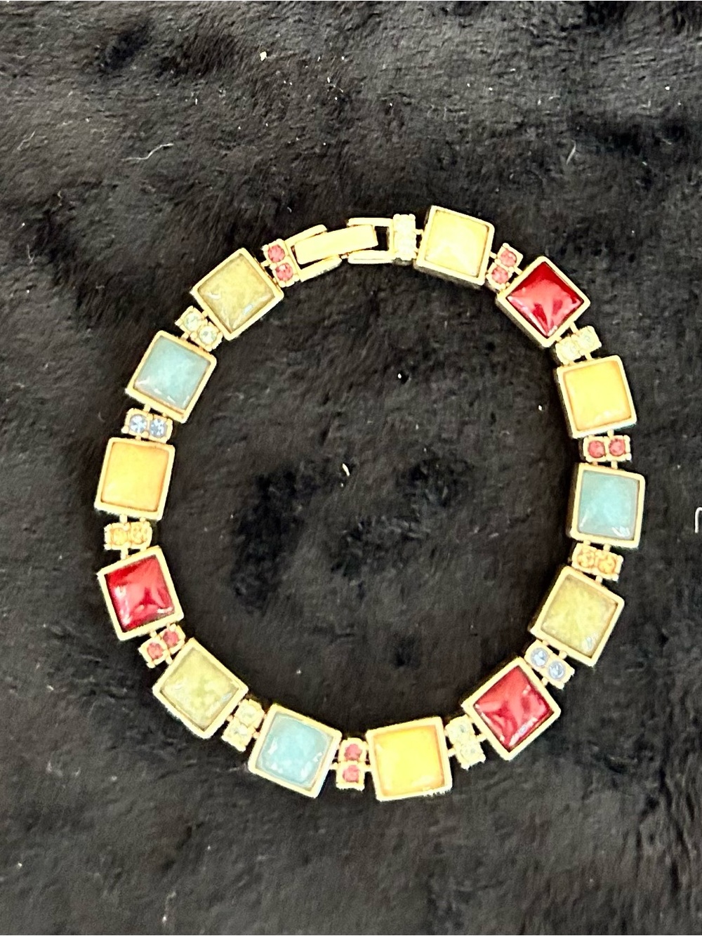 Gold-Tone Multicolor Square Stone Bracelet - Women Jewelry